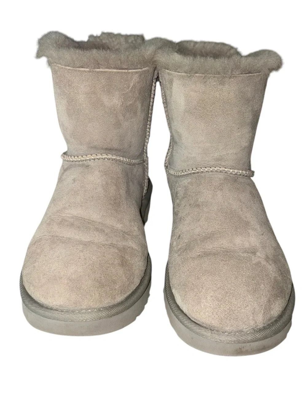 UGG Mini Bailey Light Gray Satin Bow Shearling Boots - 7